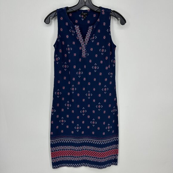Talbots Sheath Dress XSP Foulard Print Sleeveless Cotton Navy Blue Red Casual - Picture 2 of 11
